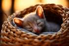 Kitten asleep in basket. (AI Generated.) Art Print